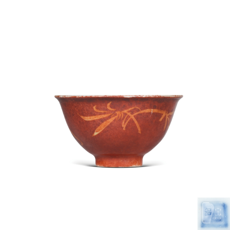 清乾隆珊瑚红釉描金竹纹小茶园